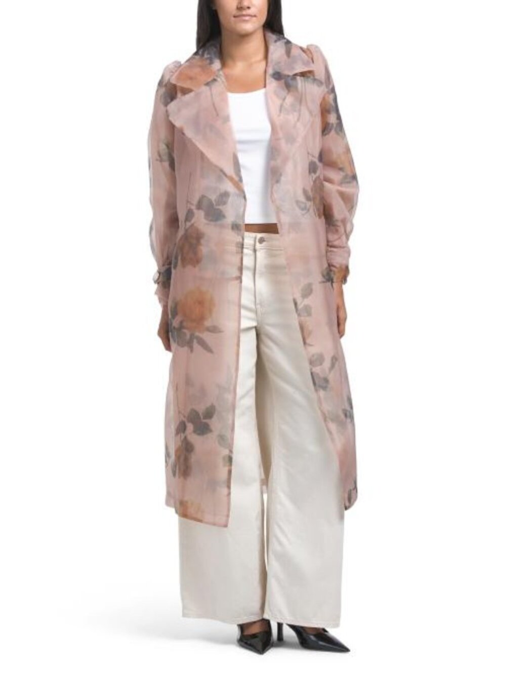 NVLT Floral Organza Wrap Trench Coat